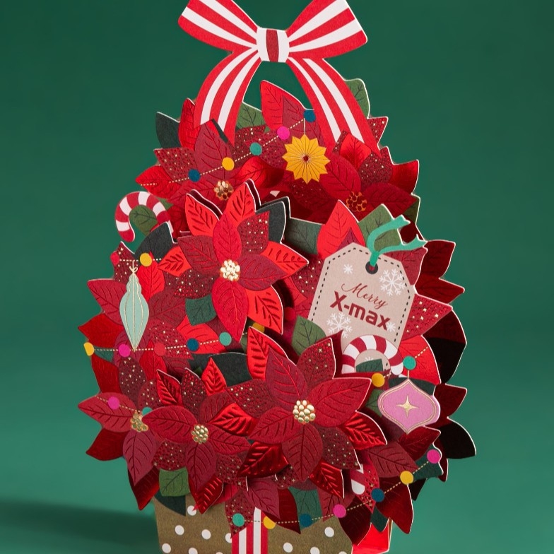 Коледна 3D pop-up поздравителна картичка със флорална подложка, ръчна изработка; Материал: хартия; Марка: 998; Стил: пасторален