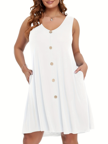 Γυναικείο φόρεμα με V-λαιμό, χωρίς μανίκια, με τσέπες, μεσαίου μήκους, PVC ύφασμα