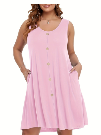 Γυναικείο φόρεμα με V-λαιμό, χωρίς μανίκια, με τσέπες, μεσαίου μήκους, PVC ύφασμα