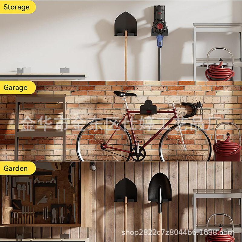 Raft metalic montat pe perete pentru unelte de grădină – organizator garaj, stil modern minimalist