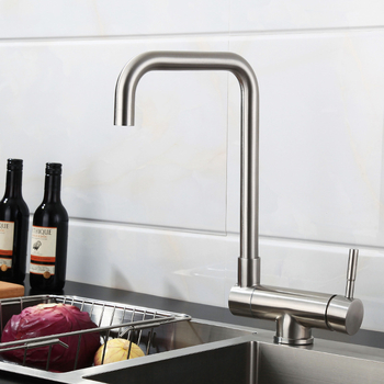 Кухненски смесител от неръждаема стомана 304, двойна конструкция, керамичен картридж, вертикален монтаж, модел HJ410