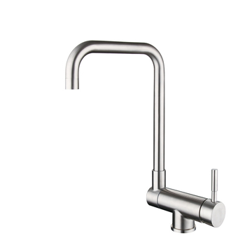 Кухненски смесител от неръждаема стомана 304, двойна конструкция, керамичен картридж, вертикален монтаж, модел HJ410