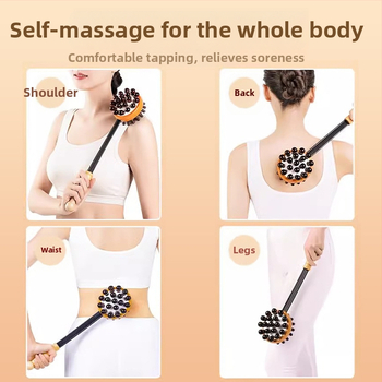 Medinis masažo plaktukas su oro pagalvėmis ir silikono masažo galvutėmis — mechaninis valdymas, kintama greitis, skirtas galvai, kaklui, nugarai, juosmeniui, klubams, kojoms ir pėdoms