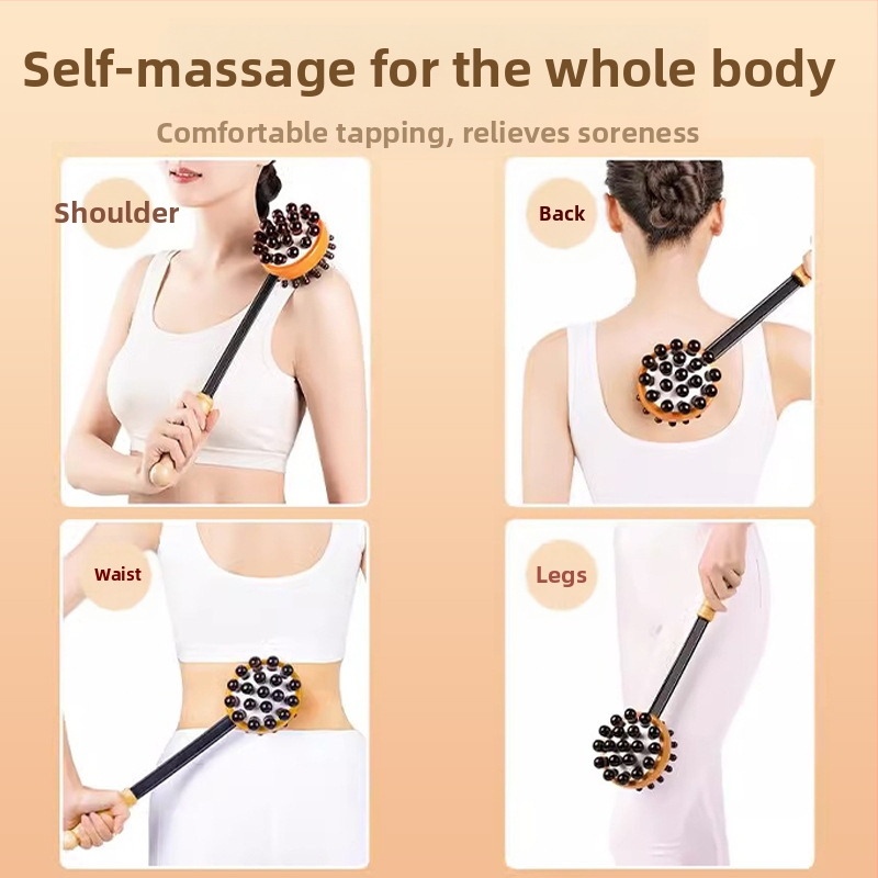 Medinis masažo plaktukas su oro pagalvėmis ir silikono masažo galvutėmis — mechaninis valdymas, kintama greitis, skirtas galvai, kaklui, nugarai, juosmeniui, klubams, kojoms ir pėdoms