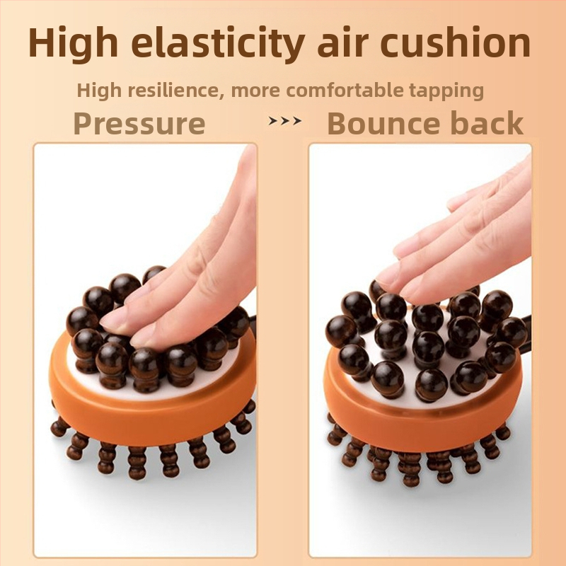 Medinis masažo plaktukas su oro pagalvėmis ir silikono masažo galvutėmis — mechaninis valdymas, kintama greitis, skirtas galvai, kaklui, nugarai, juosmeniui, klubams, kojoms ir pėdoms
