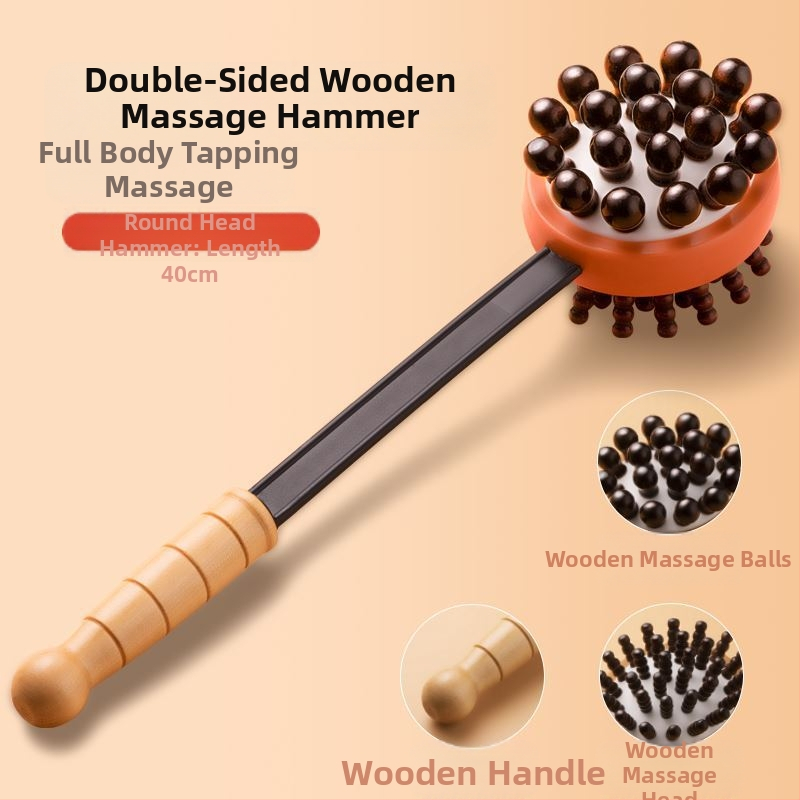 Medinis masažo plaktukas su oro pagalvėmis ir silikono masažo galvutėmis — mechaninis valdymas, kintama greitis, skirtas galvai, kaklui, nugarai, juosmeniui, klubams, kojoms ir pėdoms