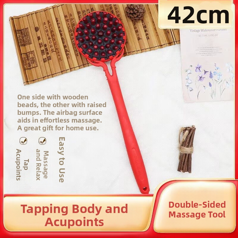 Medinis masažo plaktukas su oro pagalvėmis ir silikono masažo galvutėmis — mechaninis valdymas, kintama greitis, skirtas galvai, kaklui, nugarai, juosmeniui, klubams, kojoms ir pėdoms