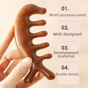 Medinis masažinis šukos iš sandalmedžio galvos odos ir veido masažai, penki dantys, meridijano dizainas