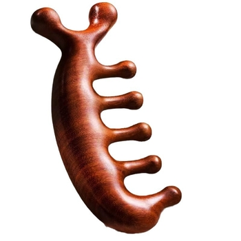 Medinis masažinis šukos iš sandalmedžio galvos odos ir veido masažai, penki dantys, meridijano dizainas