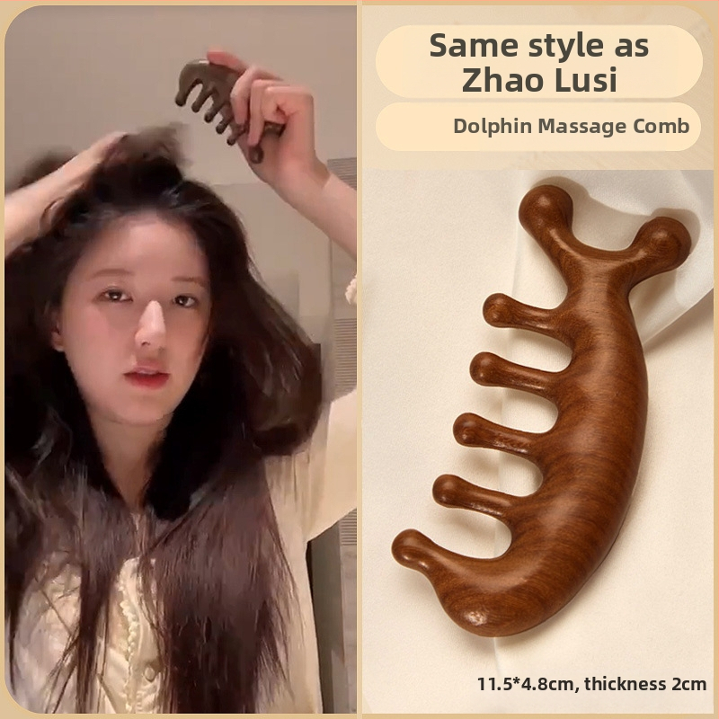 Medinis masažinis šukos iš sandalmedžio galvos odos ir veido masažai, penki dantys, meridijano dizainas