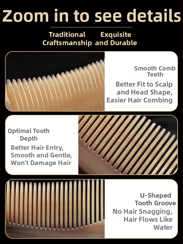 Гребен от рог с въздушна подложка за дълга коса — меридианен масаж на скалпа