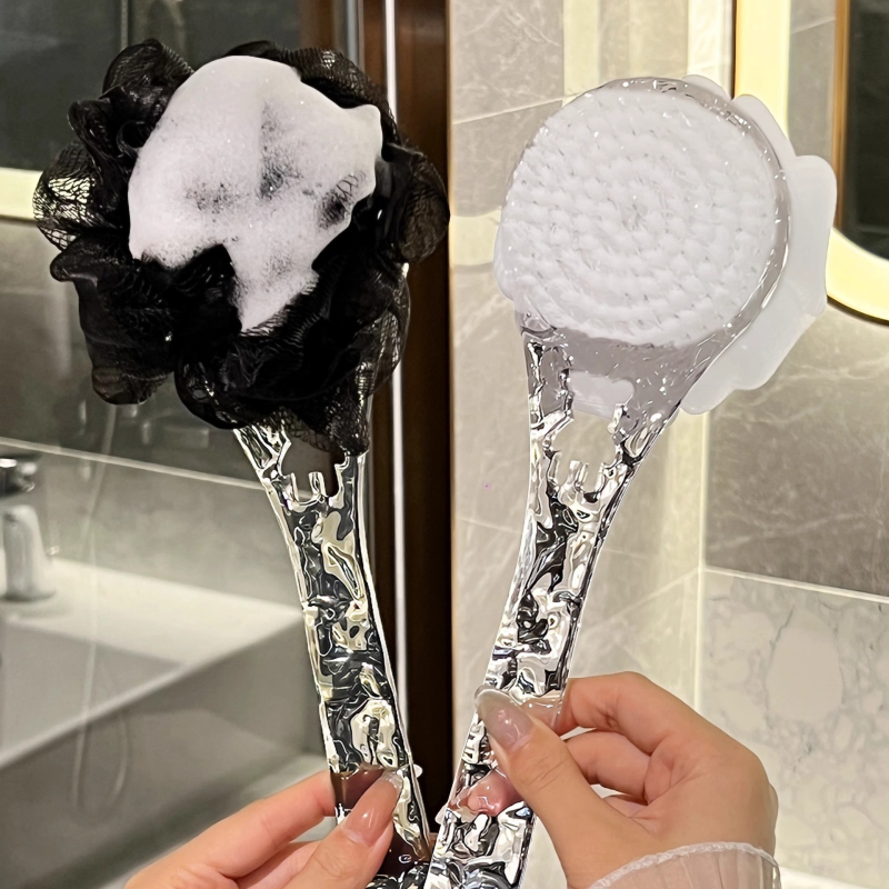 Vonios šepetėlis su ilga rankena, dvipusis, minkštos šerelės