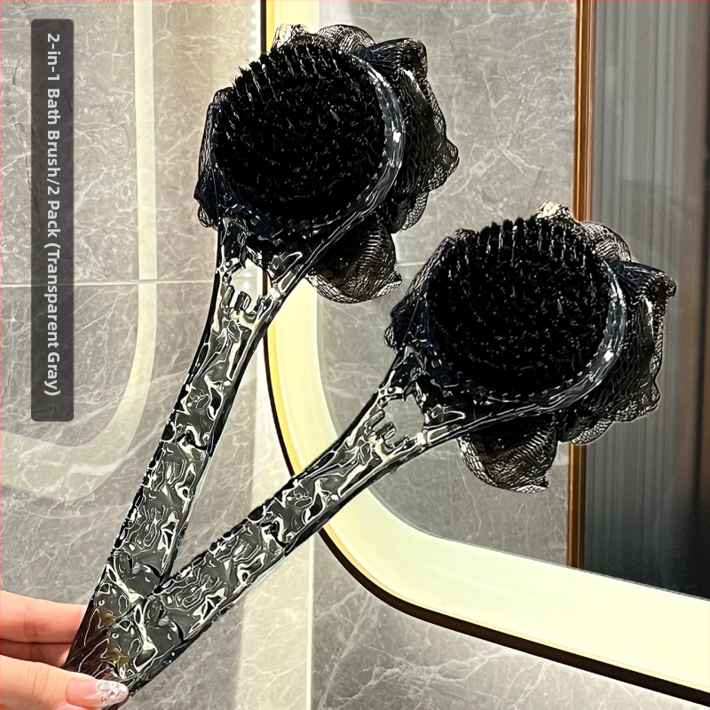 Vonios šepetėlis su ilga rankena, dvipusis, minkštos šerelės