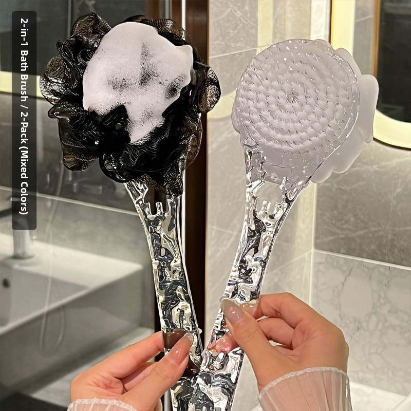 Vonios šepetėlis su ilga rankena, dvipusis, minkštos šerelės