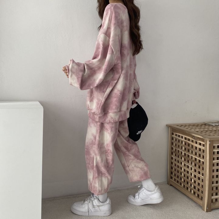 Set dama din două piese în stil coreean, slim, cu pulover imprimat cu guler rotund și mâneci lungi și pantaloni, poliester 95%+, toamnă 2024