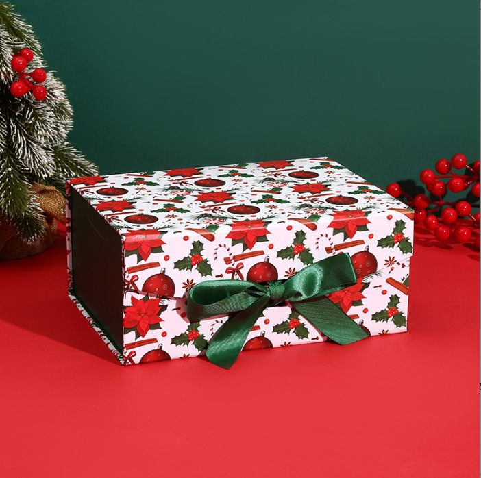 Магнитна сгъваема коледна подаръчна кутия, премиум декорация за Коледна вечер, материал: хартия; технология: печат; печат на лого: възможен; персонализиране: налично