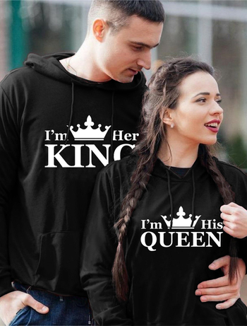 Суитшърт за двойки с качулка и кръгло деколте, дълги ръкави, свободна кройка, полиестер 65%, карикатурен принт с джоб апликация