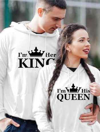 Суитшърт за двойки с качулка и кръгло деколте, дълги ръкави, свободна кройка, полиестер 65%, карикатурен принт с джоб апликация