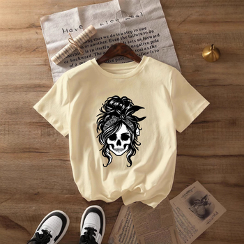 Tricou damă din poliester cu mânecă scurtă, guler rotund și imprimeu cu slogan