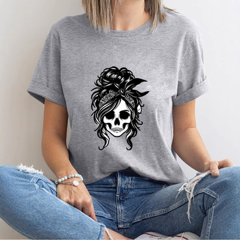 Tricou damă din poliester cu mânecă scurtă, guler rotund și imprimeu cu slogan