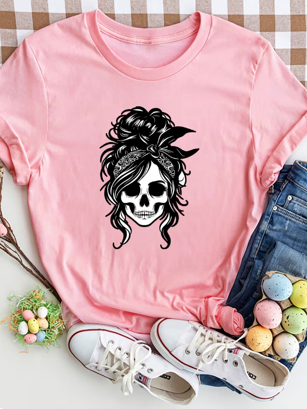 Tricou damă din poliester cu mânecă scurtă, guler rotund și imprimeu cu slogan