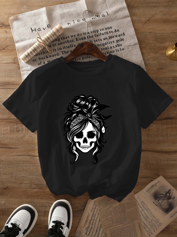 Tricou damă din poliester cu mânecă scurtă, guler rotund și imprimeu cu slogan