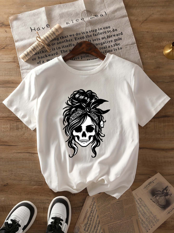Tricou damă din poliester cu mânecă scurtă, guler rotund și imprimeu cu slogan