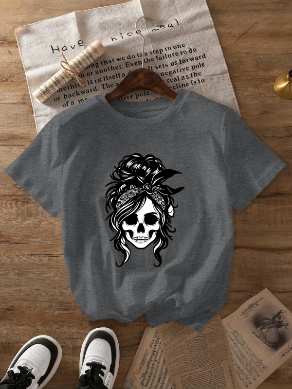 Tricou damă din poliester cu mânecă scurtă, guler rotund și imprimeu cu slogan