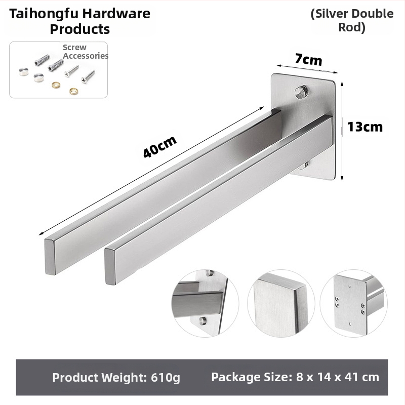 Rozsdamentes acél törölközőtartó, falra szerelhető, egyetlen rétegű, teherbírás 10 kg, felületi kezelés: sütőfesték, elektroplakolás, ezüstös felület