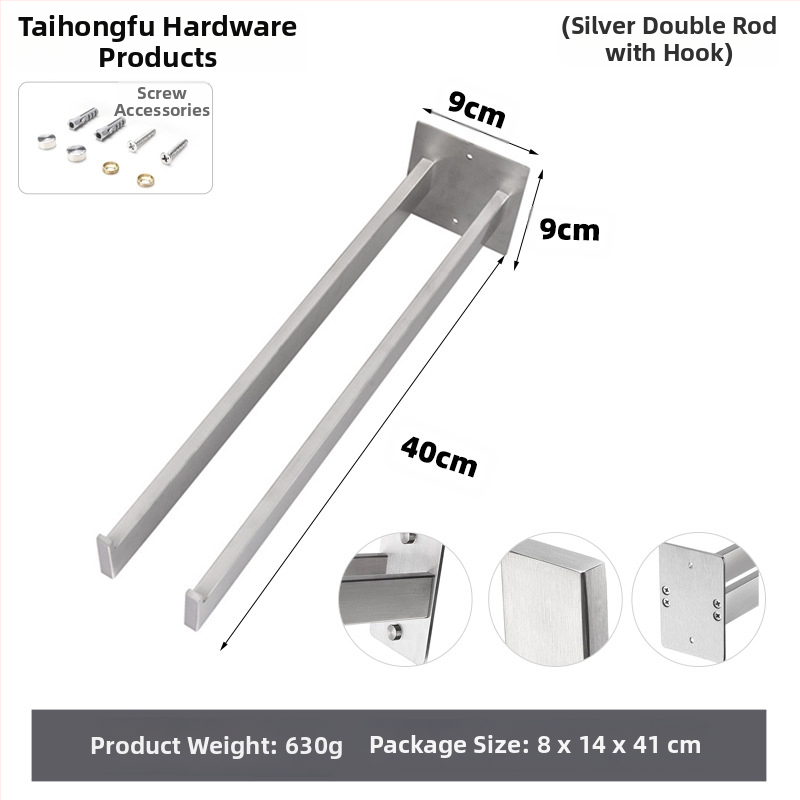 Rozsdamentes acél törölközőtartó, falra szerelhető, egyetlen rétegű, teherbírás 10 kg, felületi kezelés: sütőfesték, elektroplakolás, ezüstös felület