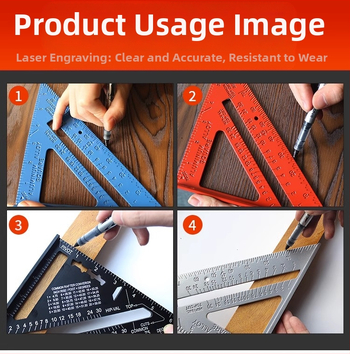 Многофункционален триъгълник за дърводелство, високопрецизен, с удебелен корпус, 45° ъгъл, от неръждаема стомана и алуминиева сплав