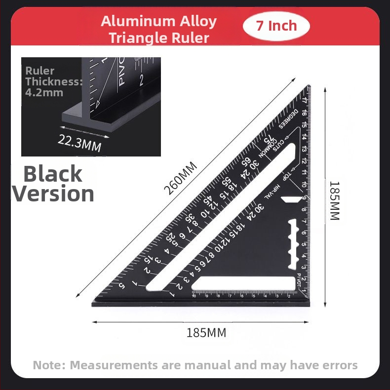 Многофункционален триъгълник за дърводелство, високопрецизен, с удебелен корпус, 45° ъгъл, от неръждаема стомана и алуминиева сплав