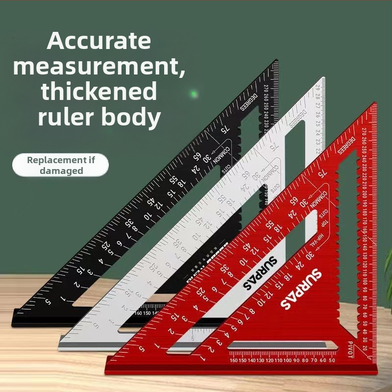 Многофункционален триъгълник за дърводелство, високопрецизен, с удебелен корпус, 45° ъгъл, от неръждаема стомана и алуминиева сплав