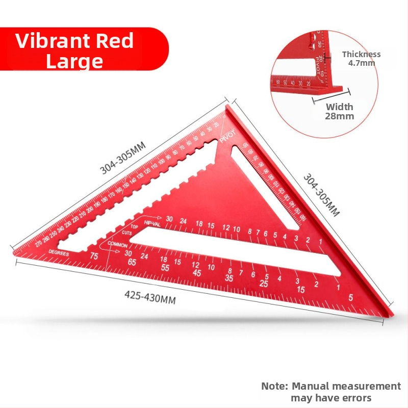 Многофункционален триъгълник за дърводелство, високопрецизен, с удебелен корпус, 45° ъгъл, от неръждаема стомана и алуминиева сплав