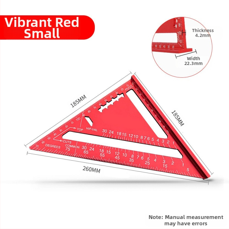 Многофункционален триъгълник за дърводелство, високопрецизен, с удебелен корпус, 45° ъгъл, от неръждаема стомана и алуминиева сплав