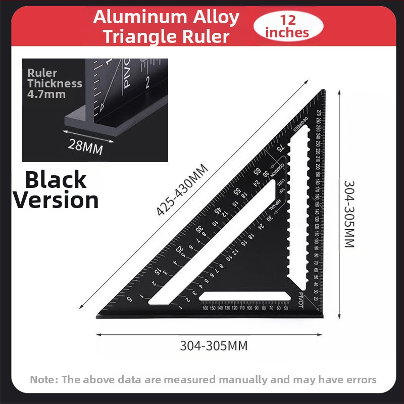 Многофункционален триъгълник за дърводелство, високопрецизен, с удебелен корпус, 45° ъгъл, от неръждаема стомана и алуминиева сплав