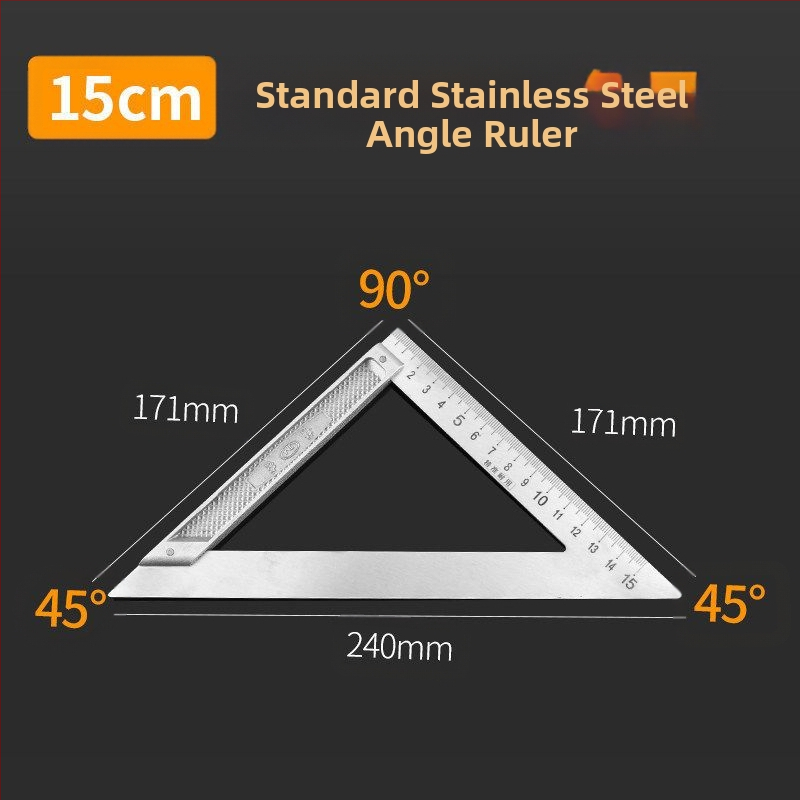 Многофункционален триъгълник за дърводелство, високопрецизен, с удебелен корпус, 45° ъгъл, от неръждаема стомана и алуминиева сплав