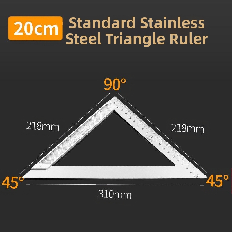 Многофункционален триъгълник за дърводелство, високопрецизен, с удебелен корпус, 45° ъгъл, от неръждаема стомана и алуминиева сплав
