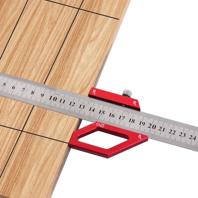 Мултифункционална стоманена линийка със позиционен блок за дървообработване, многоъглово чертане и измерване