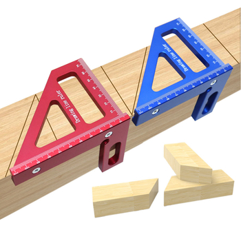 Алуминиев триъгълник‑правило за дървообработване с метрически и британски измервания, 45°/90° скали