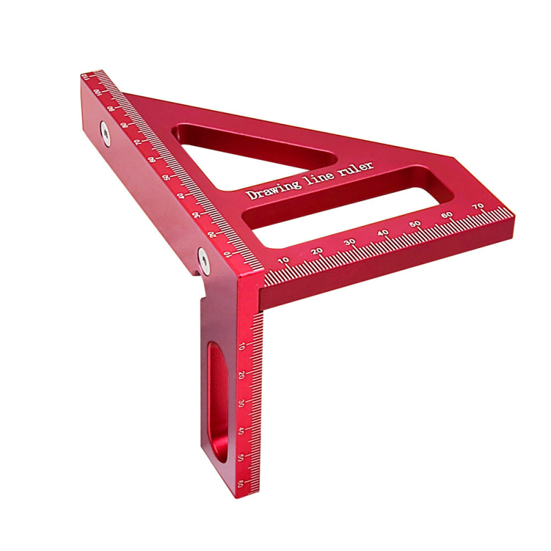 Алуминиев триъгълник‑правило за дървообработване с метрически и британски измервания, 45°/90° скали