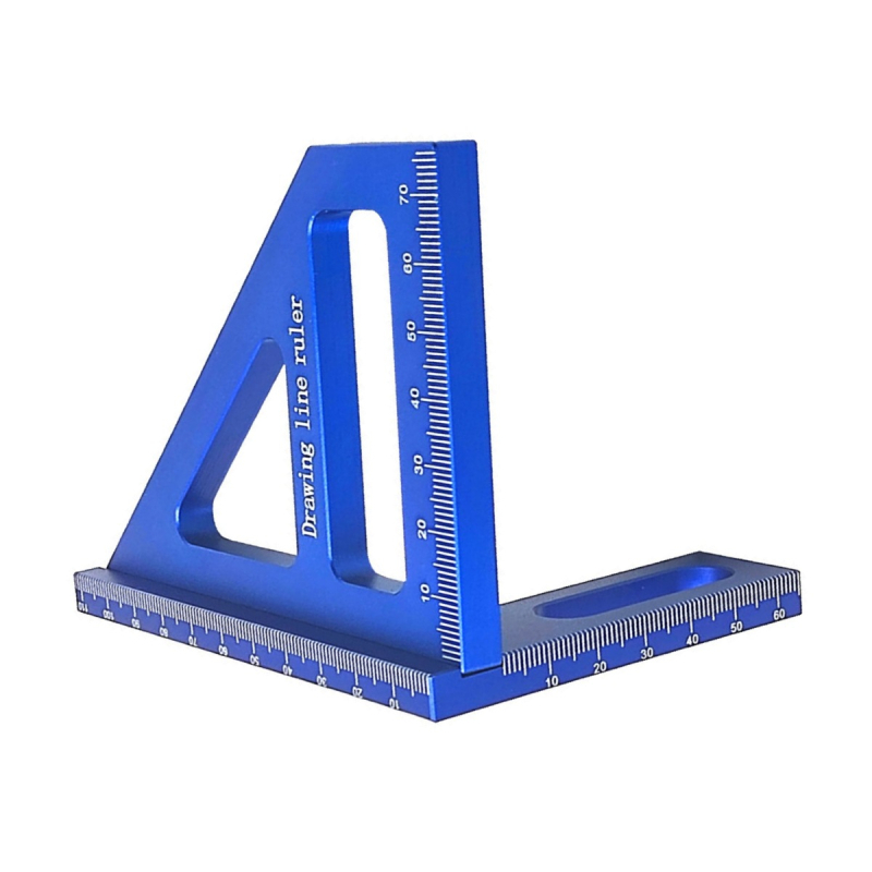 Алуминиев триъгълник‑правило за дървообработване с метрически и британски измервания, 45°/90° скали