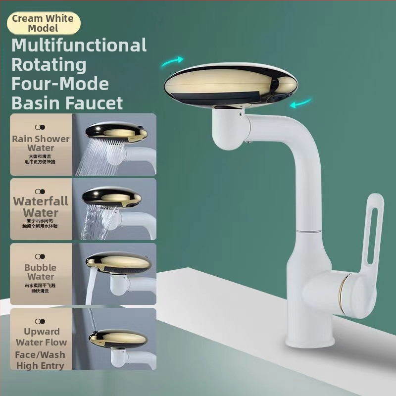 Nerūdijančio plieno praustuvo maišytuvo – krioklio srautas, karštas/šaltos, ant stalviršio montuojamas, pasukamas (Modelis: Flying Saucer praustuvo maišytuvo; Medžiaga: nerūdijantis plienas; Keraminių vožtuvų šerdis; Darbinė temperatūra 0–90°C; Montavimas: