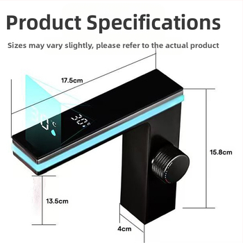 Praustuvo maišytuvas su ambientiniu apšvietimu ir išmaniu skaitmeniniu ekranu, varinis korpusas, keraminių diskų vožtuvas, 1–90°C