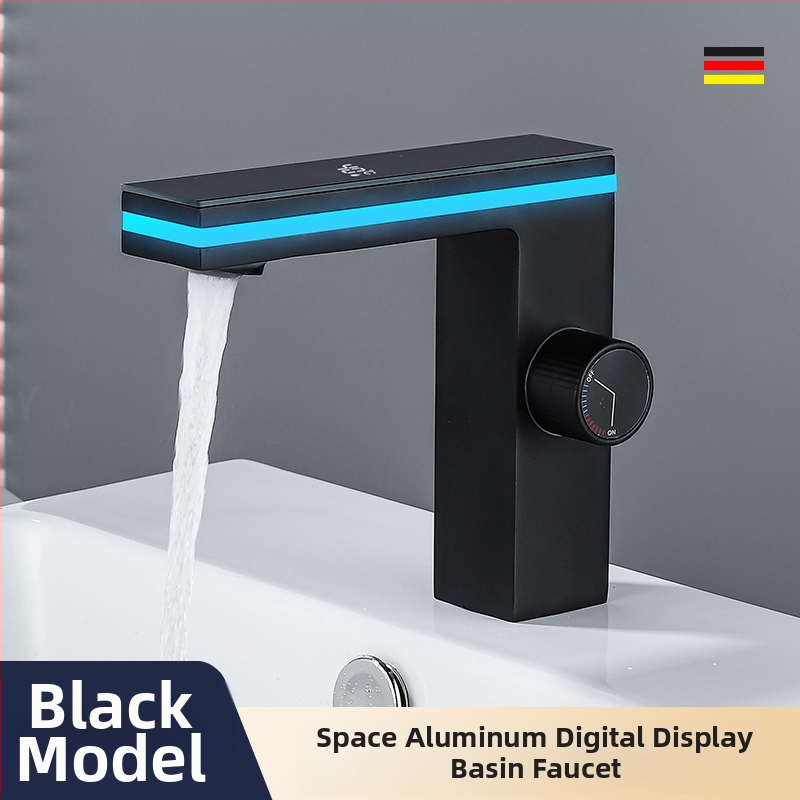 Praustuvo maišytuvas su ambientiniu apšvietimu ir išmaniu skaitmeniniu ekranu, varinis korpusas, keraminių diskų vožtuvas, 1–90°C