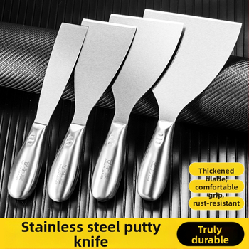 Шпакловъчен нож-скрепер от неръждаема стомана, едно тяло, дебелостенна конструкция, саблевиден връх за шпакловане на стени