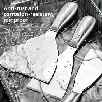 Шпакловъчен нож-скрепер от неръждаема стомана, едно тяло, дебелостенна конструкция, саблевиден връх за шпакловане на стени