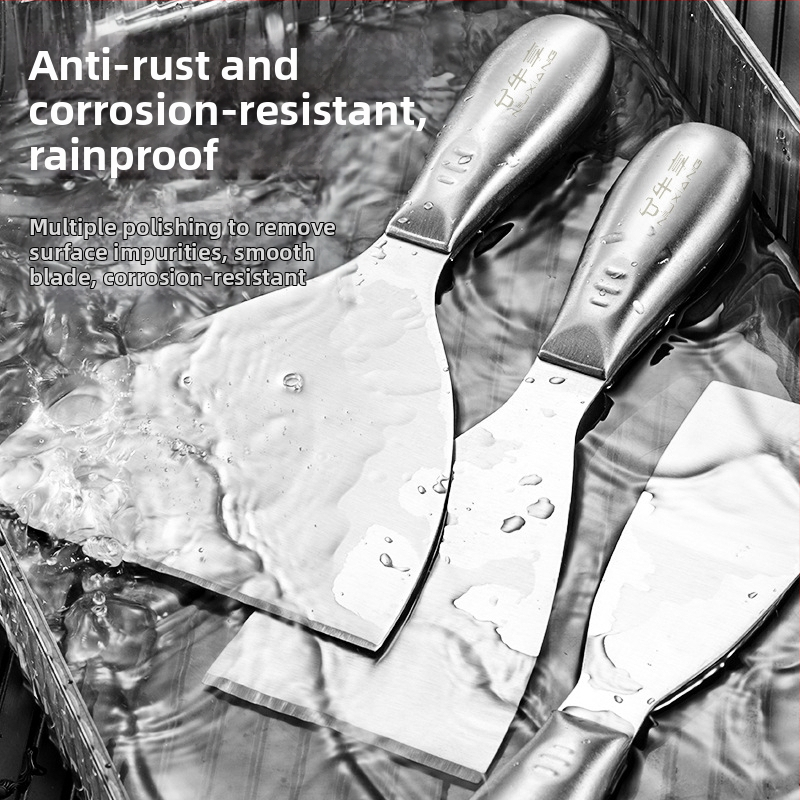 Шпакловъчен нож-скрепер от неръждаема стомана, едно тяло, дебелостенна конструкция, саблевиден връх за шпакловане на стени