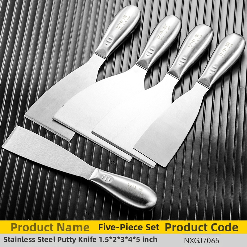 Шпакловъчен нож-скрепер от неръждаема стомана, едно тяло, дебелостенна конструкция, саблевиден връх за шпакловане на стени