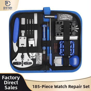 Комплект инструменти за ремонт на часовници — 185 части, от стомана, с инструмент за отваряне на корпуса и за разглобяване и смяна на батериите